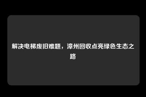 解决电梯废旧难题,漳州回收点亮绿色生态之路