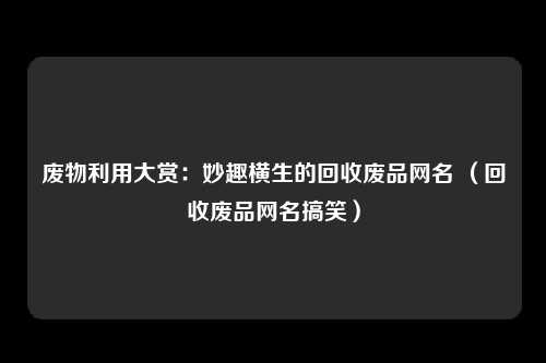 废物利用大赏:妙趣横生的回收废品网名 (回收废品网名搞笑)
