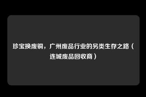 珍宝换废铜,广州废品行业的另类生存之路(连城废品回收商)