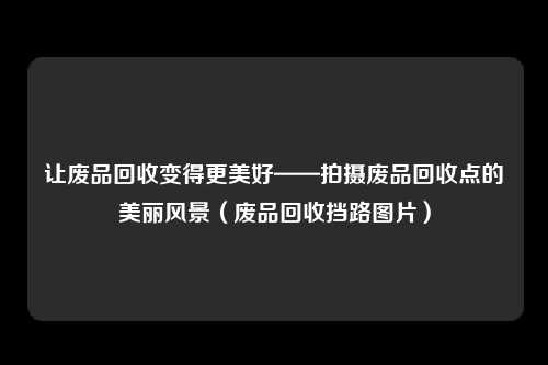 让废品回收变得更美好——拍摄废品回收点的美丽风景(废品回收挡路图片)