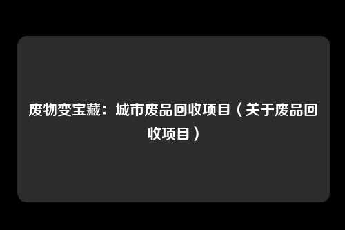 废物变宝藏:城市废品回收项目(关于废品回收项目)