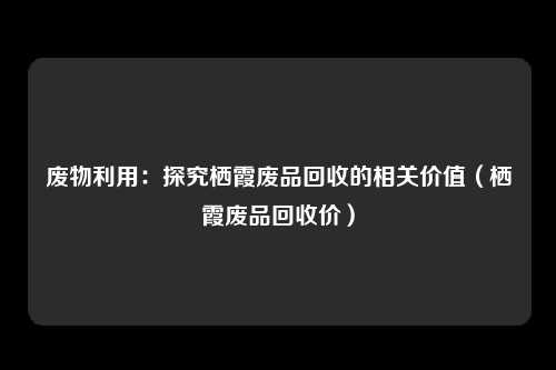 废物利用:探究栖霞废品回收的相关价值(栖霞废品回收价)