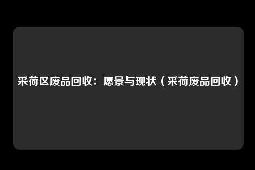 采荷区废品回收:愿景与现状(采荷废品回收)
