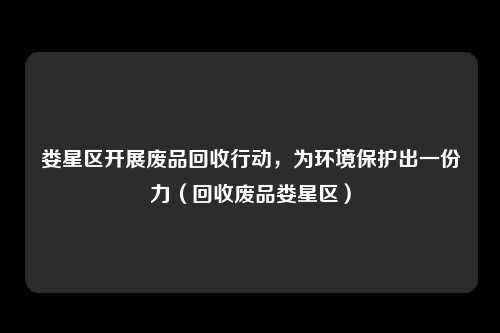 娄星区开展废品回收行动，为环境保护出一份力（回收废品娄星区）
