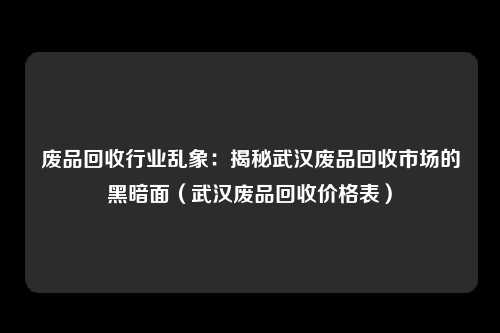 废品回收行业乱象：揭秘武汉废品回收市场的黑暗面（武汉废品回收价格表）