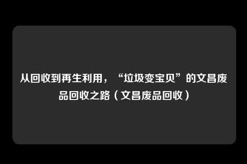 从回收到再生利用,“垃圾变宝贝”的文昌废品回收之路(文昌废品回收)