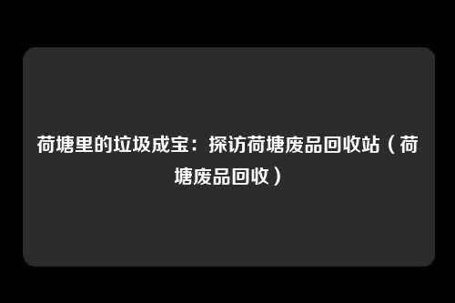 荷塘里的垃圾成宝:探访荷塘废品回收站(荷塘废品回收)