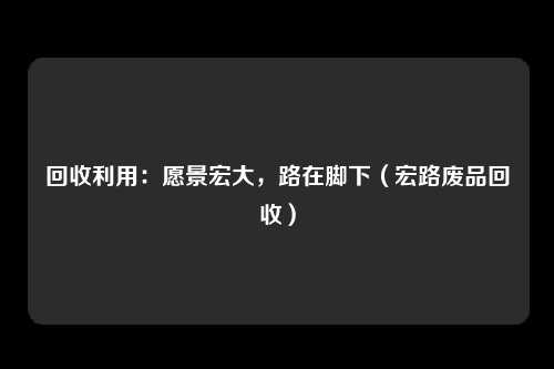 回收利用:愿景宏大,路在脚下(宏路废品回收)