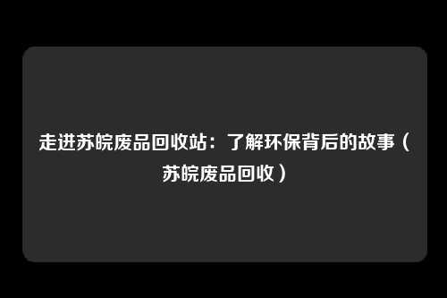 走进苏皖废品回收站:了解环保背后的故事(苏皖废品回收)