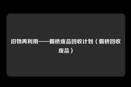 旧物再利用——霸桥废品回收计划(霸桥回收废品)