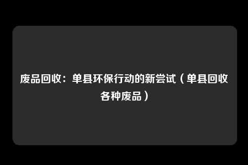 废品回收：单县环保行动的新尝试（单县回收各种废品）