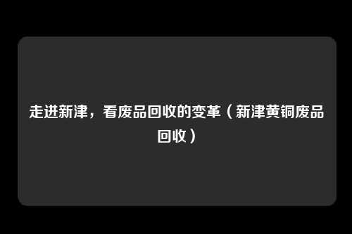 走进新津,看废品回收的变革(新津黄铜废品回收)