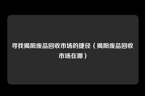 寻找揭阳废品回收市场的捷径(揭阳废品回收市场在哪)