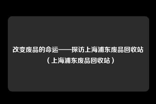 改变废品的命运——探访上海浦东废品回收站（上海浦东废品回收站）