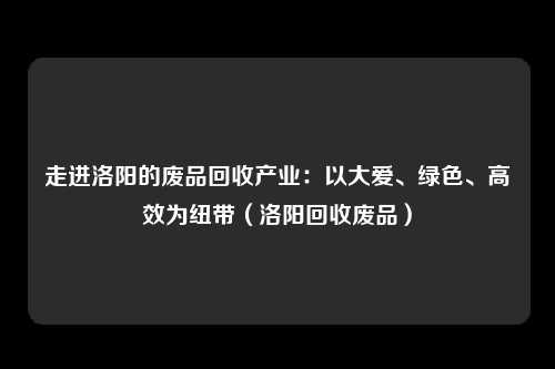 走进洛阳的废品回收产业:以大爱、绿色、高效为纽带(洛阳回收废品)