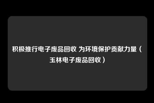 积极推行电子废品回收 为环境保护贡献力量(玉林电子废品回收)
