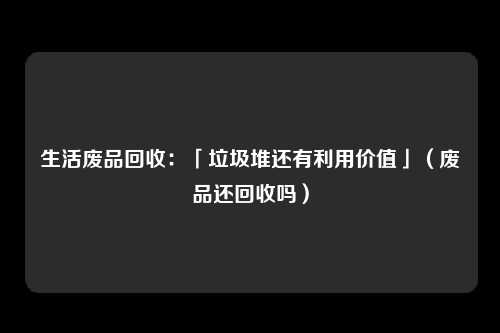 生活废品回收：「垃圾堆还有利用价值」（废品还回收吗）