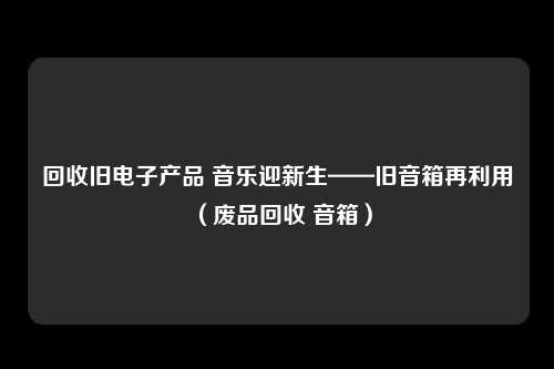 回收旧电子产品 音乐迎新生——旧音箱再利用（废品回收 音箱）