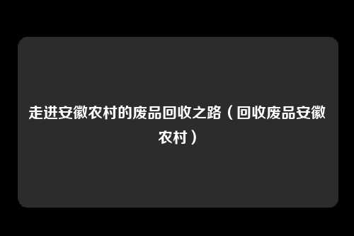 走进安徽农村的废品回收之路（回收废品安徽农村）