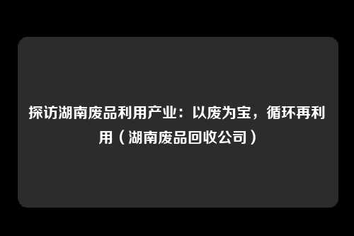 探访湖南废品利用产业:以废为宝,循环再利用(湖南废品回收公司)