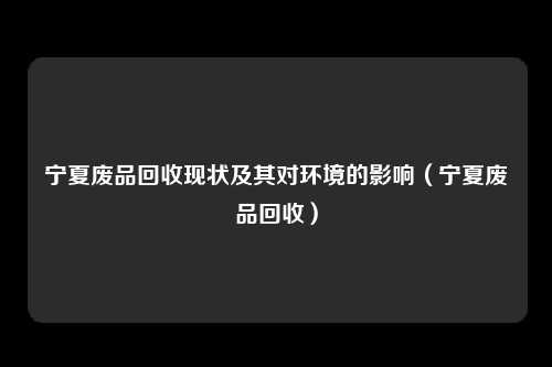 宁夏废品回收现状及其对环境的影响(宁夏废品回收)