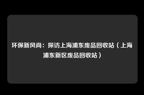环保新风尚:探访上海浦东废品回收站(上海浦东新区废品回收站)