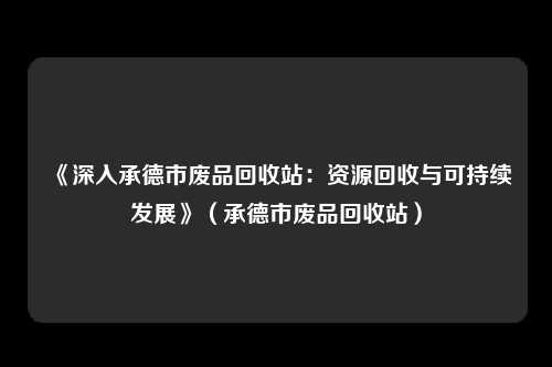 《深入承德市废品回收站：资源回收与可持续发展》（承德市废品回收站）
