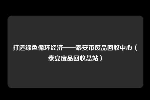 打造绿色循环经济——泰安市废品回收中心(泰安废品回收总站)