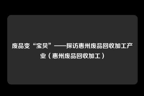 废品变“宝贝”——探访惠州废品回收加工产业(惠州废品回收加工)
