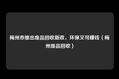 梅州市推出废品回收新政，环保又可赚钱（梅州废品回收）