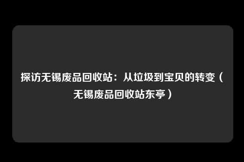 探访无锡废品回收站：从垃圾到宝贝的转变（无锡废品回收站东亭）