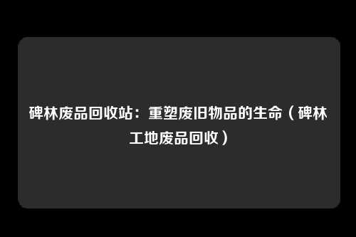 碑林废品回收站:重塑废旧物品的生命(碑林工地废品回收)