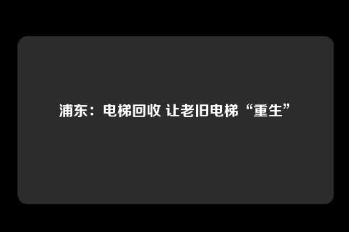 浦东：电梯回收 让老旧电梯“重生”